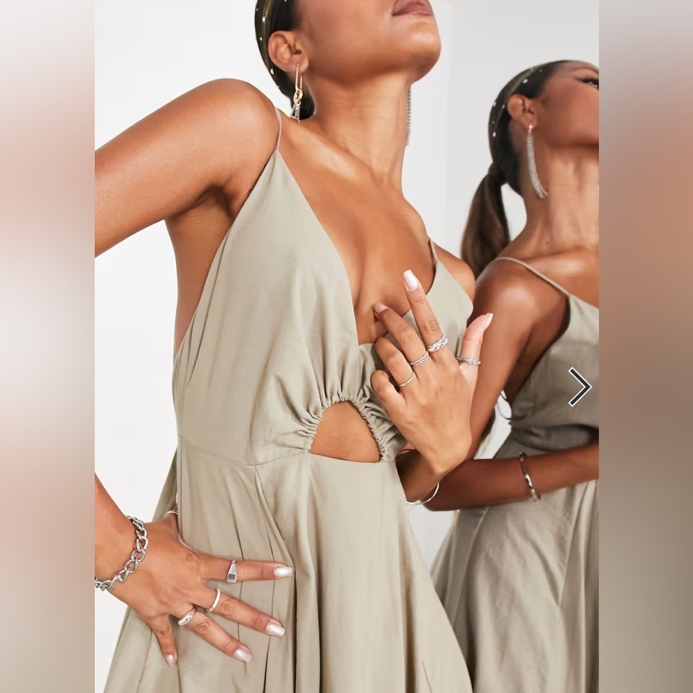 ASOS EDITION Full Cami Dress with Tiered Hem and Cut-out Detail in Sand US 2 - Picture 3 of 6